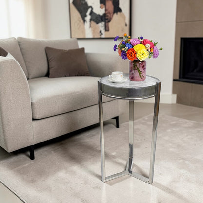 11.5 Inch Metal Accent Side Table with Lid Top | Modern Compact Utility Table (21 Inch Height)