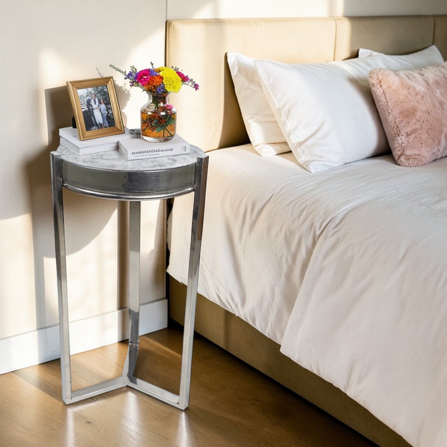 11.5 Inch Metal Accent Side Table with Lid Top | Modern Compact Utility Table (21 Inch Height)