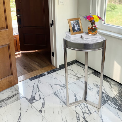 11.5 Inch Metal Accent Side Table with Lid Top | Modern Compact Utility Table (21 Inch Height)