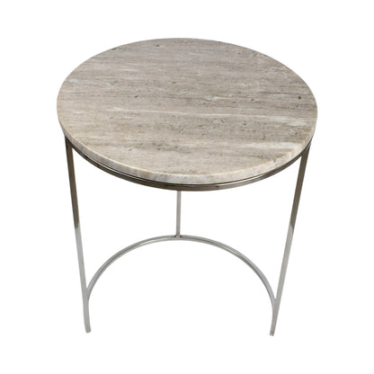 17.5 Inch Marble Top Side Table with Stainless Steel Frame | Modern Luxury Accent Table (23.5 Inch Height)