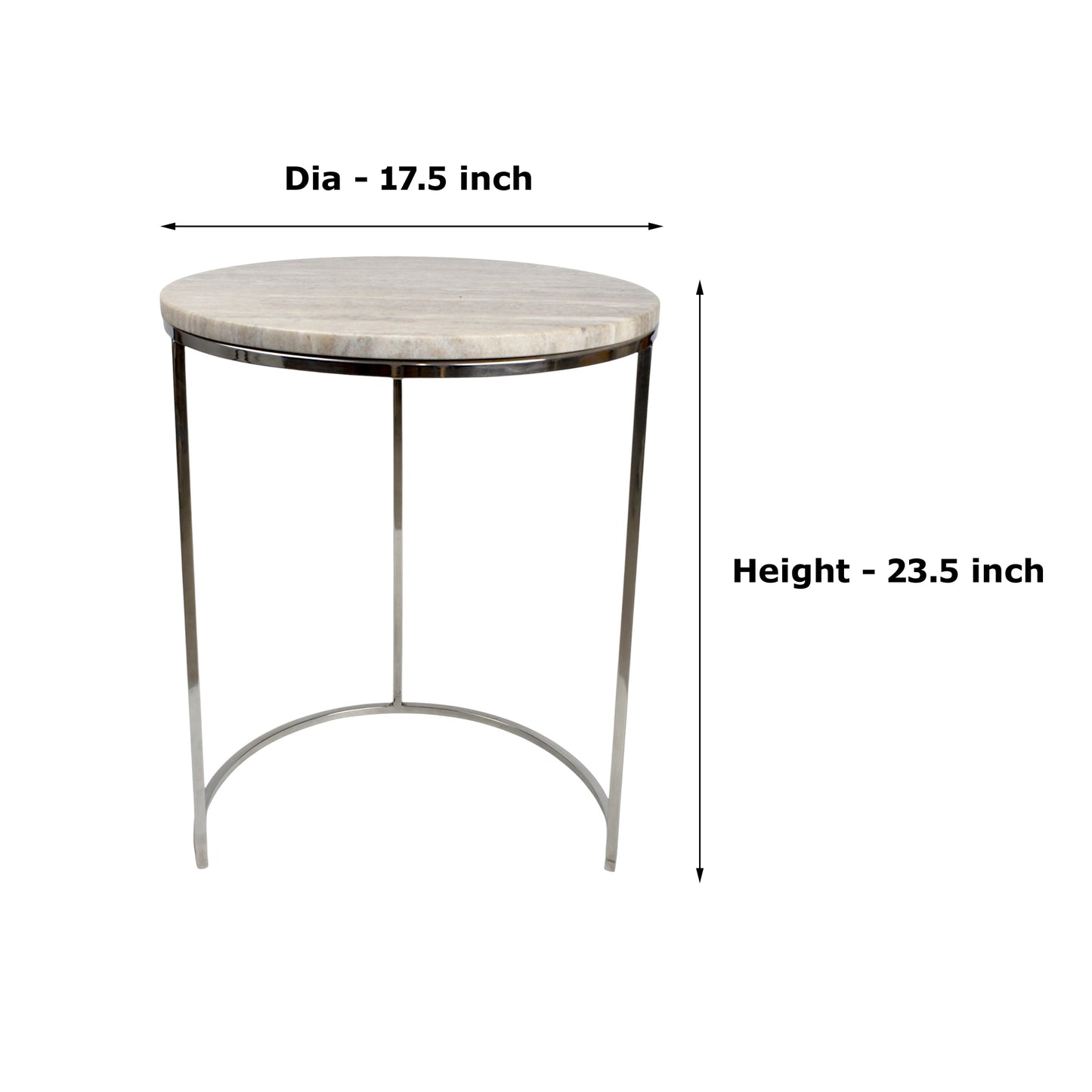 17.5 Inch Marble Top Side Table with Stainless Steel Frame | Modern Luxury Accent Table (23.5 Inch Height)