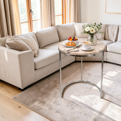 17.5 Inch Marble Top Side Table with Stainless Steel Frame | Modern Luxury Accent Table (23.5 Inch Height)