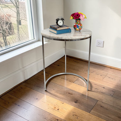 17.5 Inch Marble Top Side Table with Stainless Steel Frame | Modern Luxury Accent Table (23.5 Inch Height)
