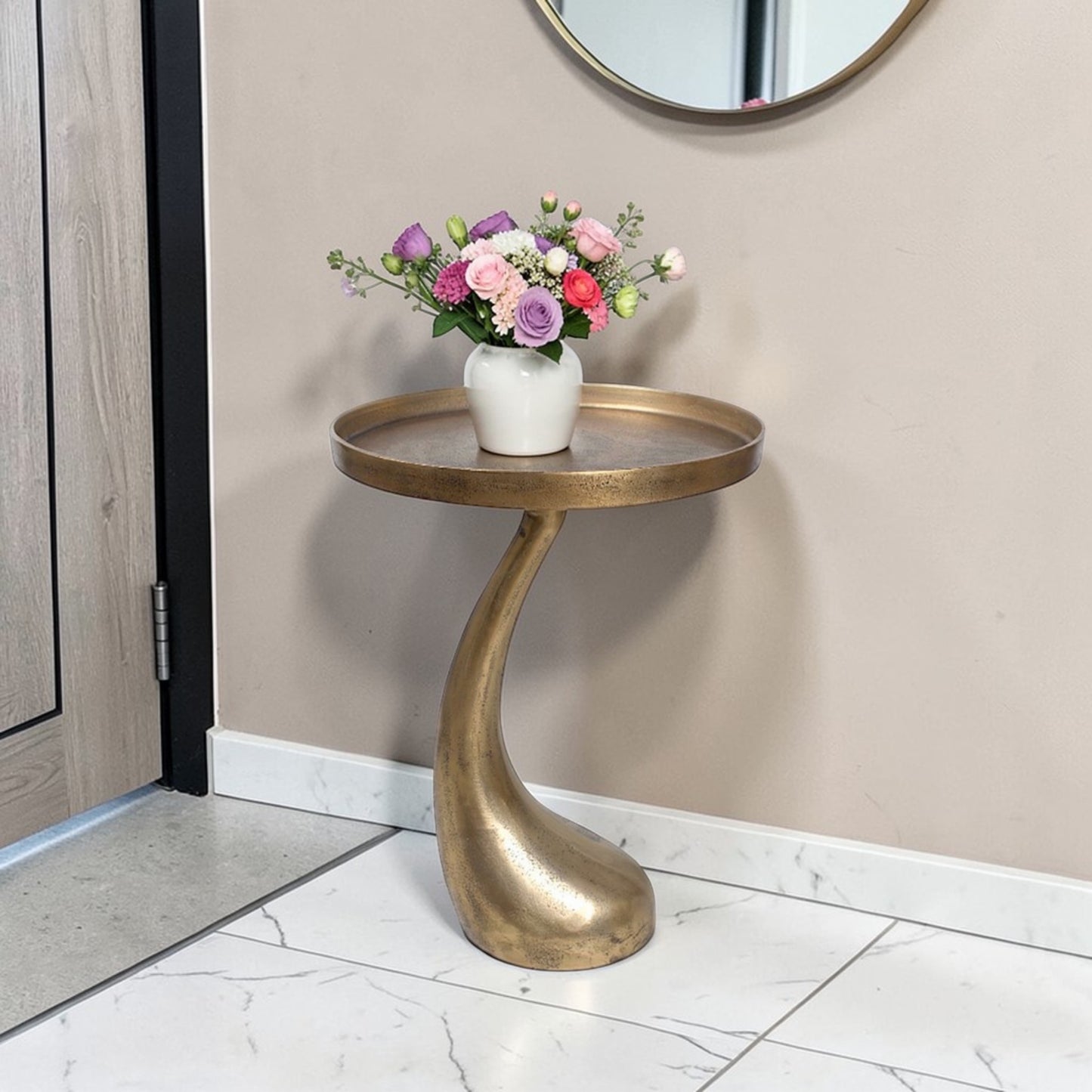 16 Inch Designer Metal Accent Side Table | Modern Artistic Statement Table (23 Inch Height)