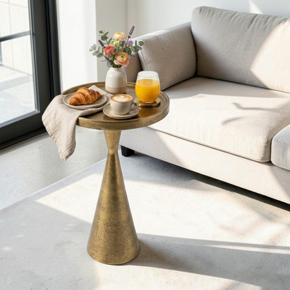 10 Inch Designer Metal Accent Table | Compact Luxury Pedestal Side Table (22 Inch Height)