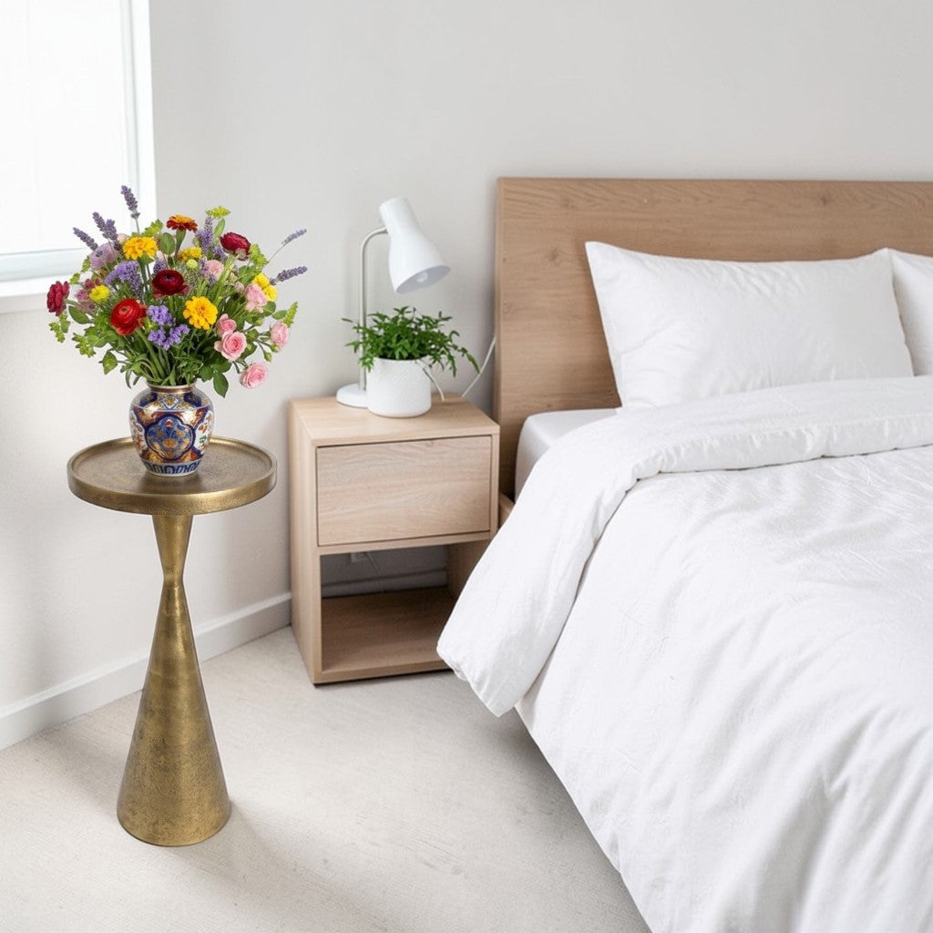 10 Inch Designer Metal Accent Table | Compact Luxury Pedestal Side Table (22 Inch Height)