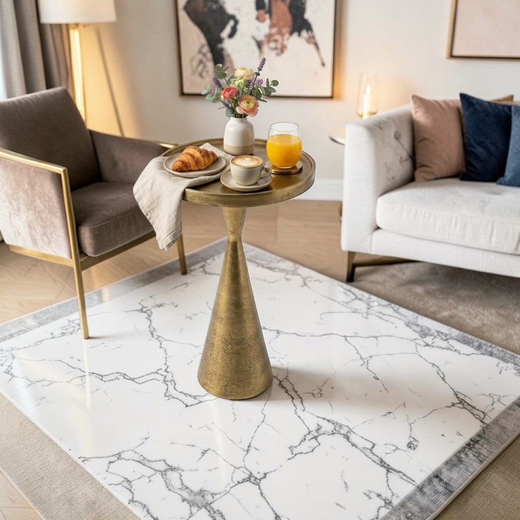 10 Inch Designer Metal Accent Table | Compact Luxury Pedestal Side Table (22 Inch Height)