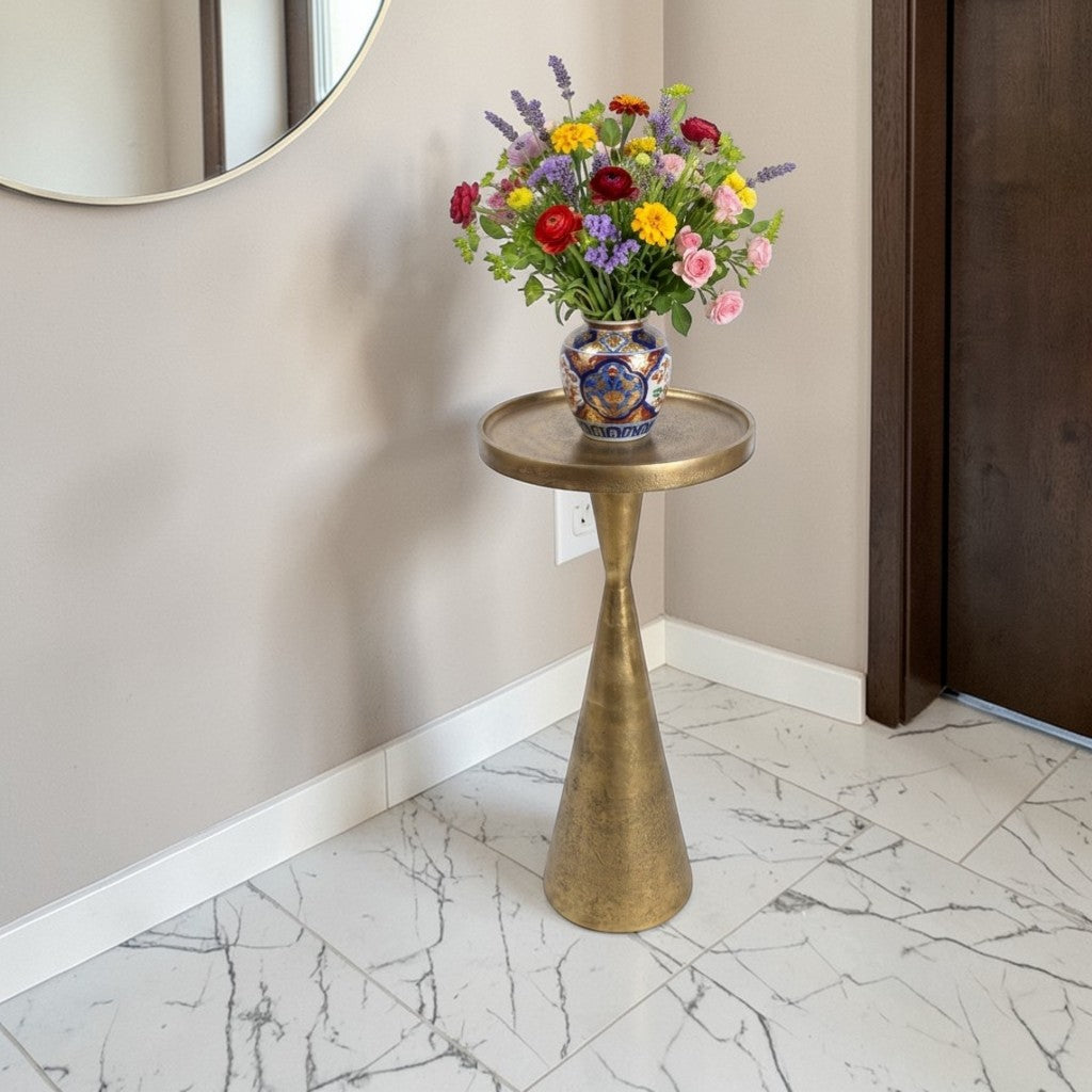 10 Inch Designer Metal Accent Table | Compact Luxury Pedestal Side Table (22 Inch Height)