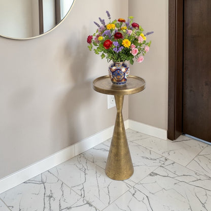 10 Inch Designer Metal Accent Table | Compact Luxury Pedestal Side Table (22 Inch Height)