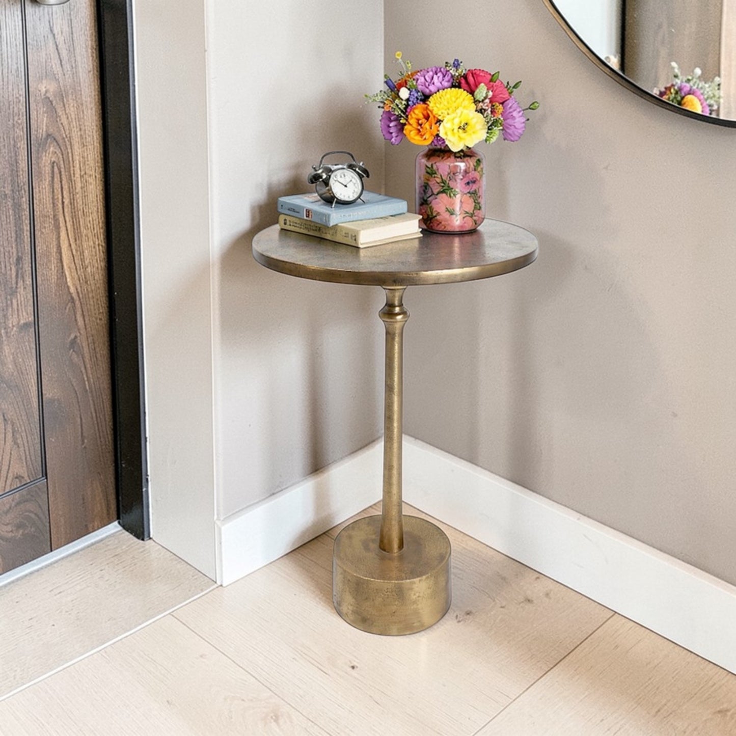 13.75 Inch Metal Accent Table | Classic Pedestal Side Table for Home Decor (21 Inch Height)