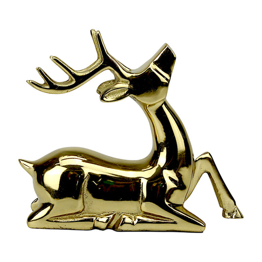 Golden Aluminum Handcrafted Sitting Deer – Elegant Christmas & Holiday Decor | Hind Decor