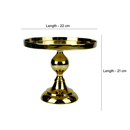 Handcrafted Golden Aluminium Cake Stand | 26 cm Round Decorative Pedestal Platter