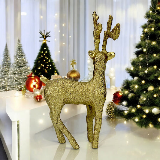 Golden Handcrafted Matte Finish Aluminum Christmas Deer – Elegant Holiday Decor | Hind Decor