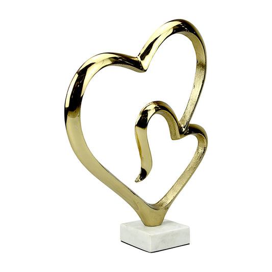 Golden Aluminum Handcrafted Double Heart Shape on Marble Base – Elegant Decor & Gift | Hind Decor