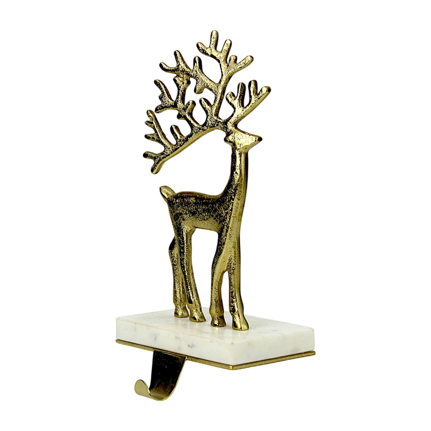 Golden Aluminum Reindeer Stocking Holder on Marble Base – Christmas Decor | Hind Decor