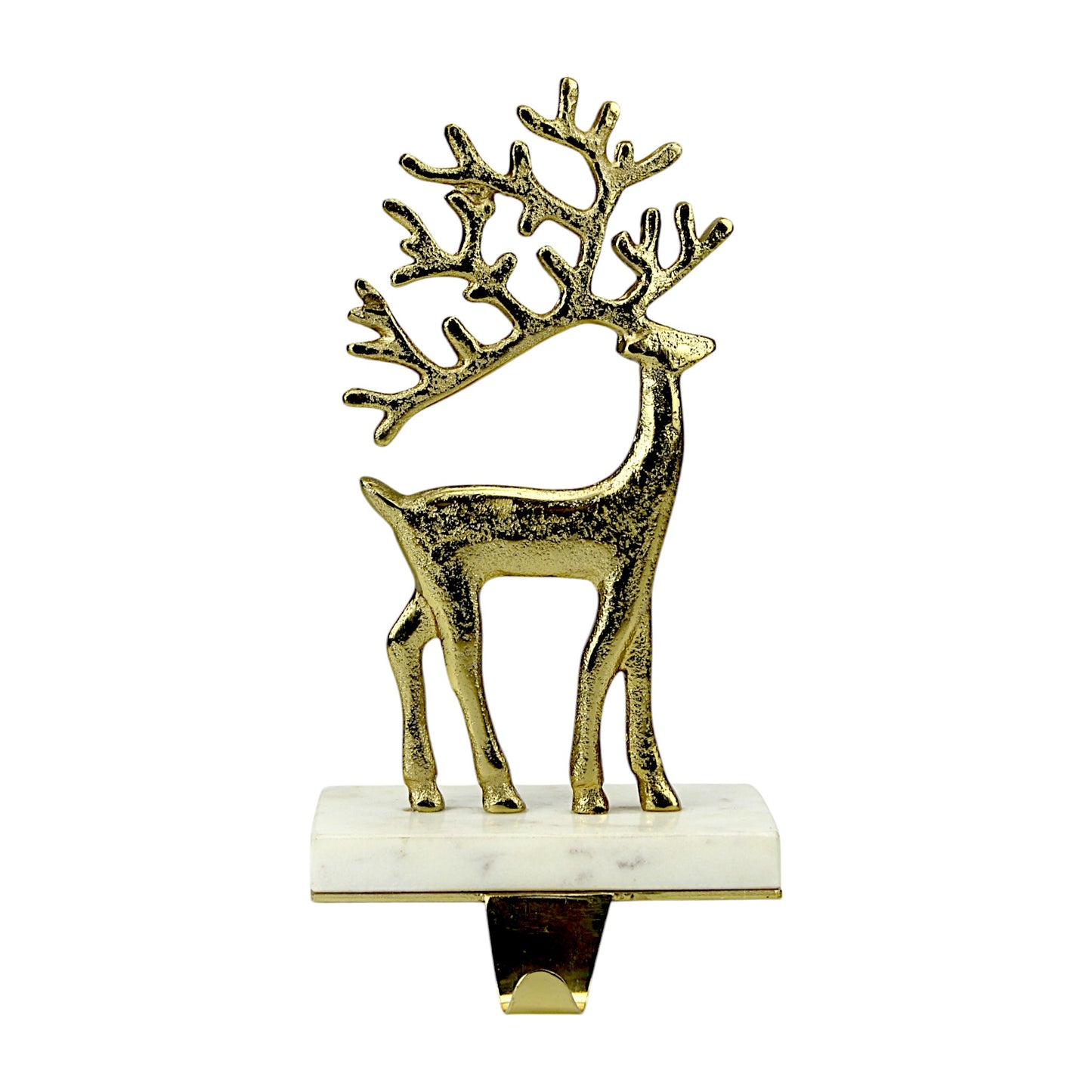 Golden Aluminum Reindeer Stocking Holder on Marble Base – Christmas Decor | Hind Decor