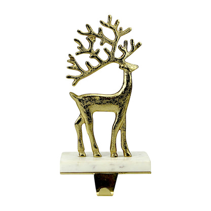 Golden Aluminum Reindeer Stocking Holder on Marble Base – Christmas Decor | Hind Decor
