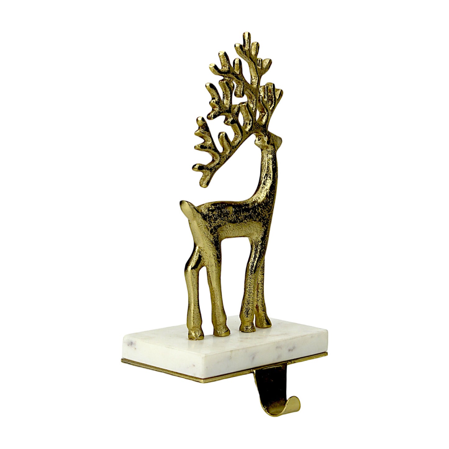 Golden Aluminum Reindeer Stocking Holder on Marble Base – Christmas Decor | Hind Decor