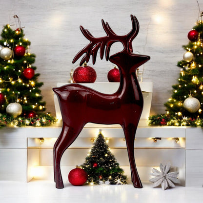 Dark Red Aluminum Long Horn Reindeer – Elegant Christmas Decor | Hind Decor