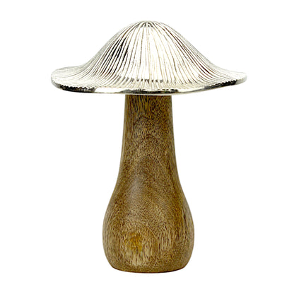 Mushroom Shape Aluminium Decorative Showpiece – Silver Art Deco Table Accent for Living Room, Bedroom & Office (16x16x19 cm)