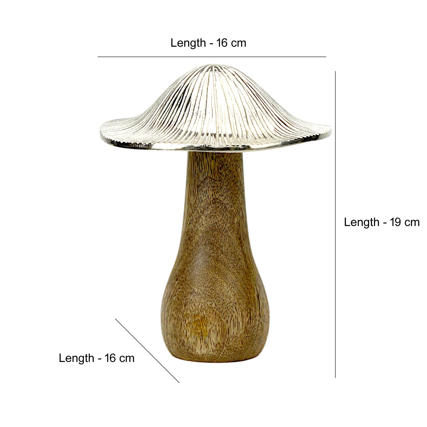 Mushroom Shape Aluminium Decorative Showpiece – Silver Art Deco Table Accent for Living Room, Bedroom & Office (16x16x19 cm)