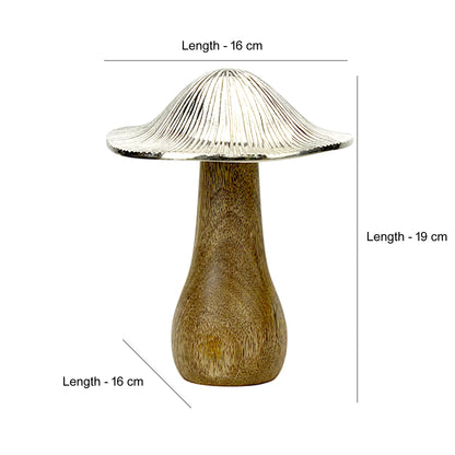 Mushroom Shape Aluminium Decorative Showpiece – Silver Art Deco Table Accent for Living Room, Bedroom & Office (16x16x19 cm)