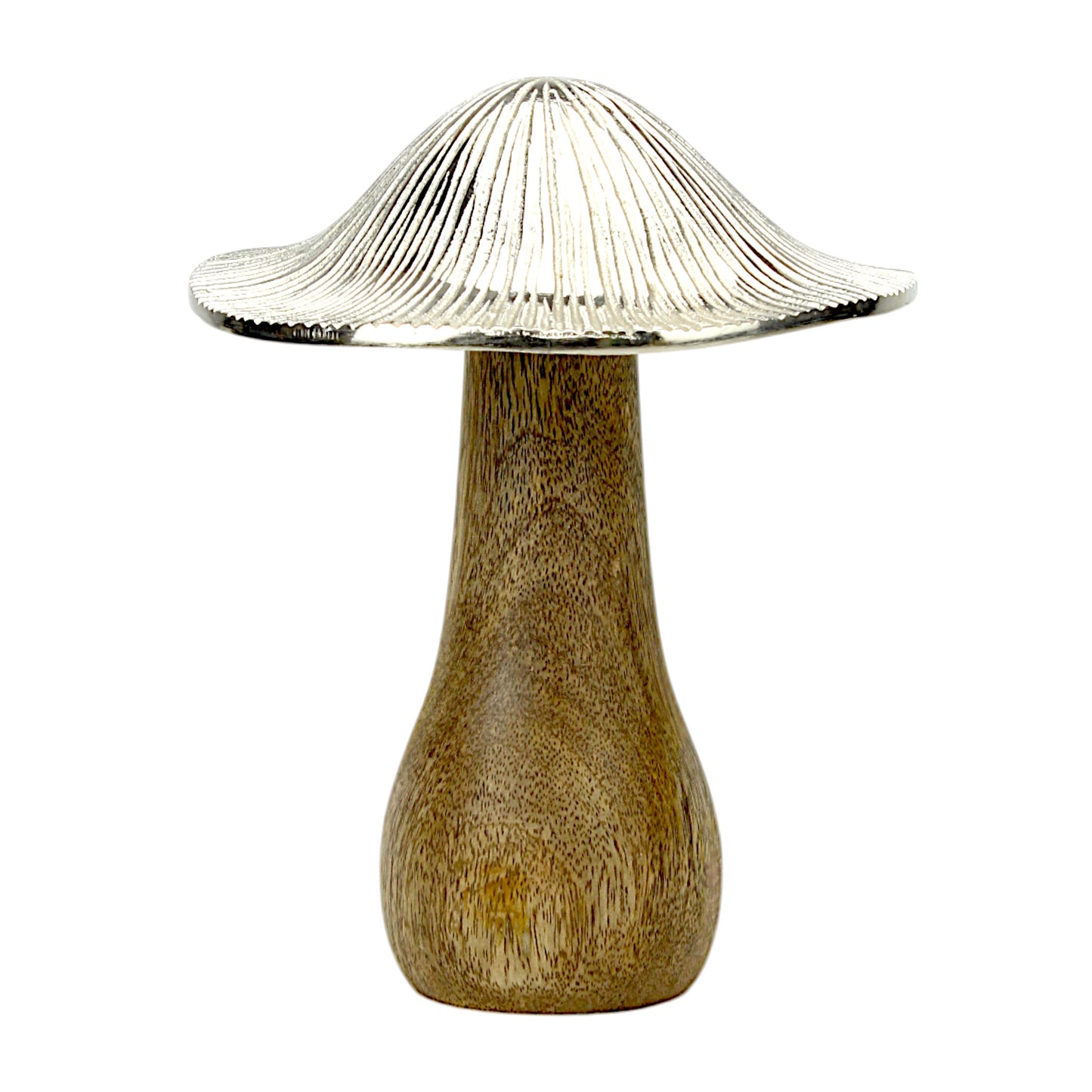 Mushroom Shape Aluminium Decorative Showpiece – Silver Art Deco Table Accent for Living Room, Bedroom & Office (16x16x19 cm)