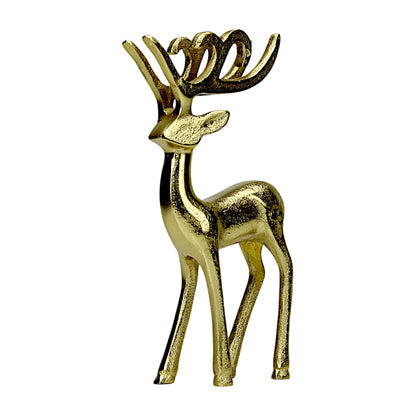 Golden Aluminum Handcrafted Christmas Minimalistic Standing Deer – Elegant Holiday Decor | Hind Decor