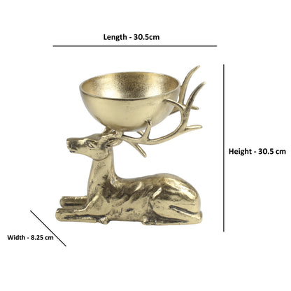 Golden Deer Handcrafted Aluminium Decorative Bowl: Whimsical Elegance for Your Home