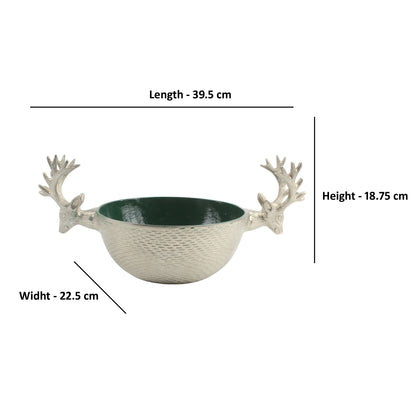 Silver Stag Head Handcrafted Aluminium Serving Bowl: Rustic Charm for Your Table