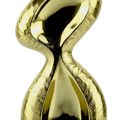 Golden Aluminum Abstract Sculpture: Handcrafted Art on White Marble Base