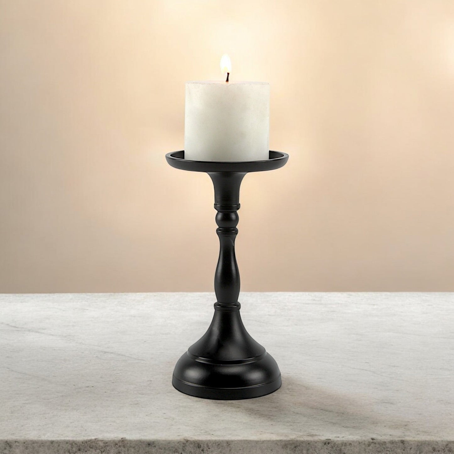 Elegant Black Aluminum Large Pillar Candle Holder | Sophisticated Home Accent