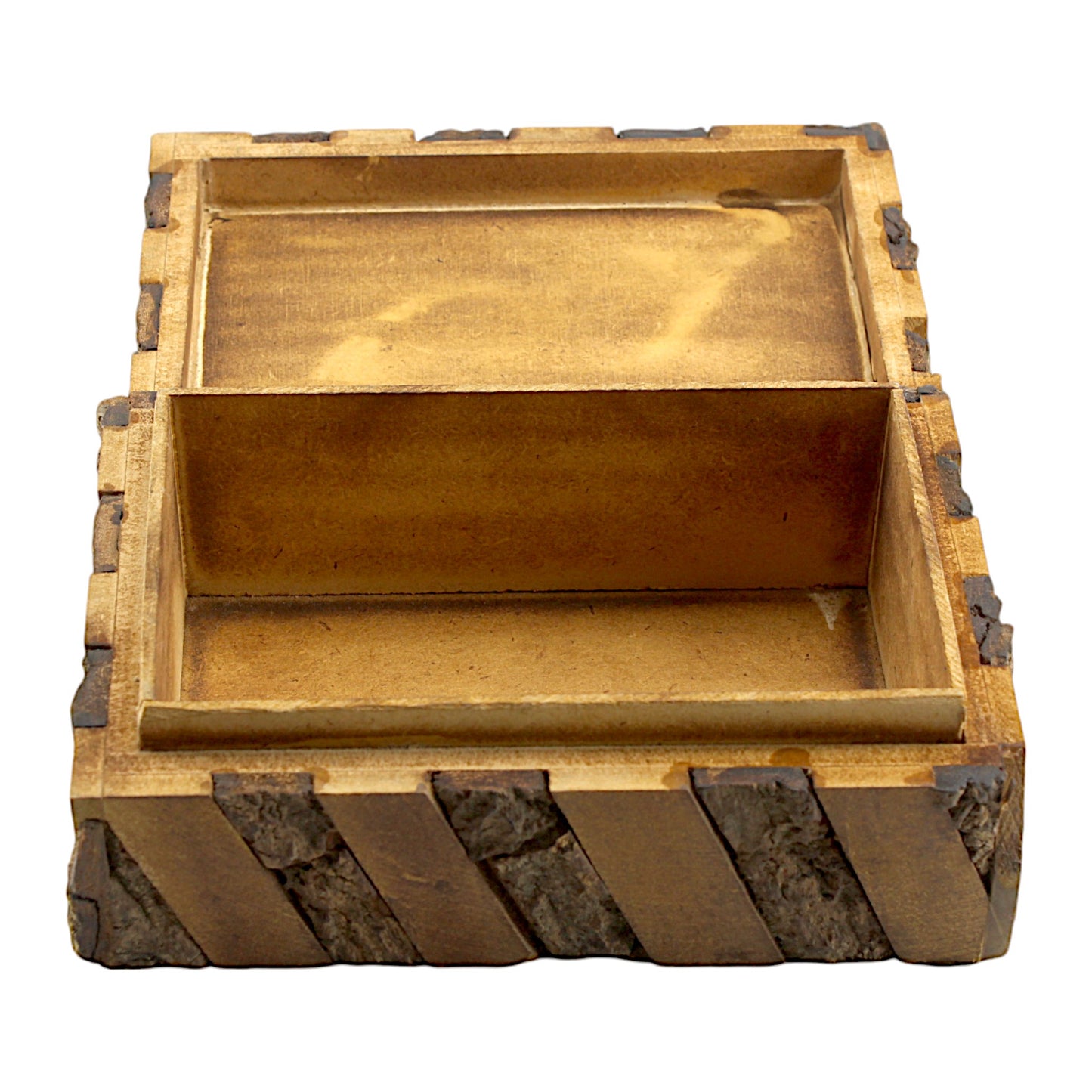 Rustic Wooden Trinket Box with Natural Bark Finish