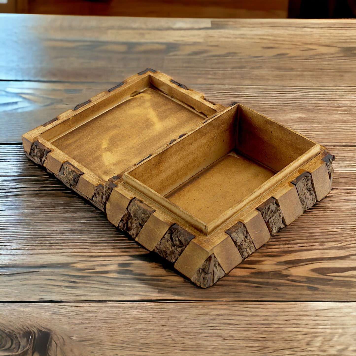 Rustic Wooden Trinket Box with Natural Bark Finish