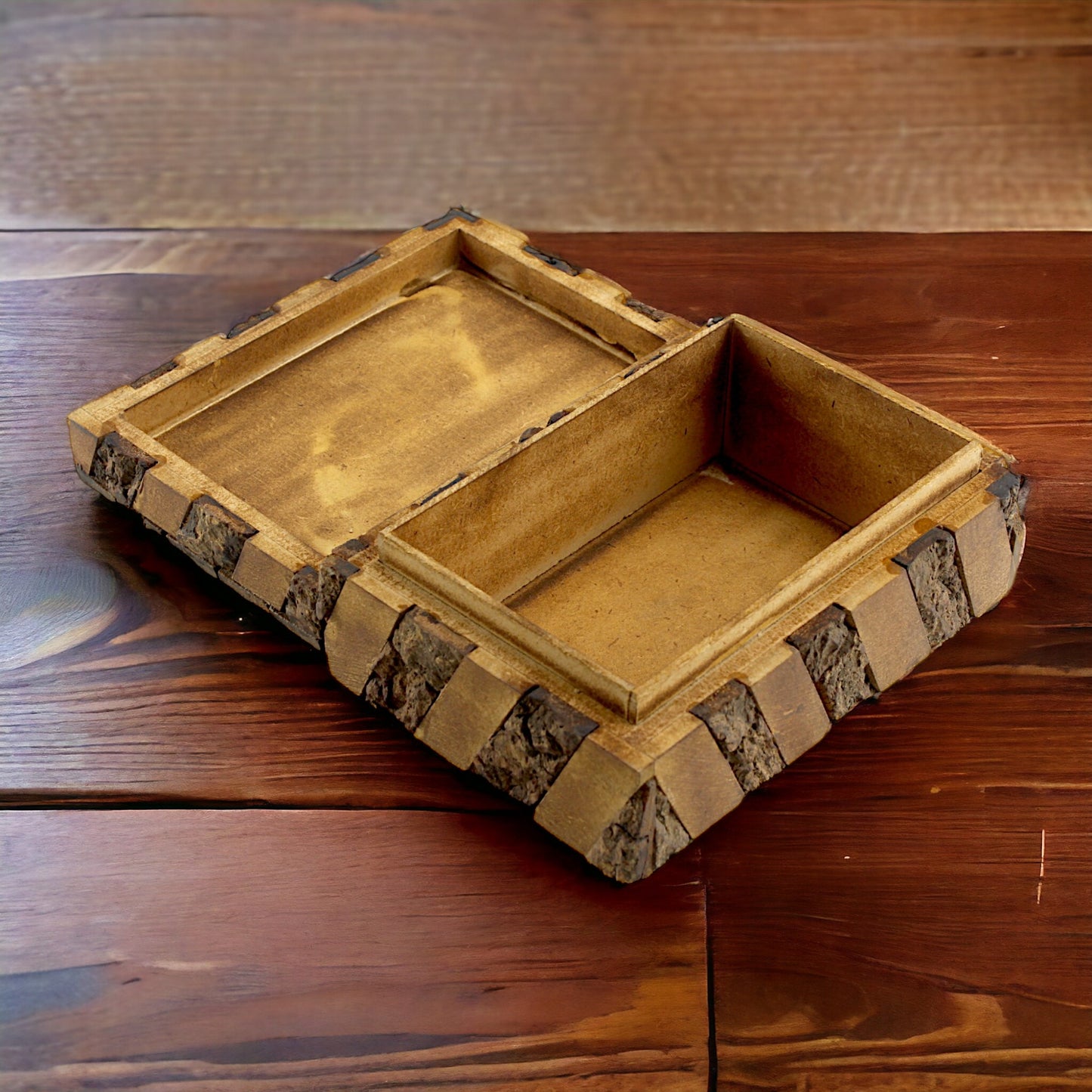 Rustic Wooden Trinket Box with Natural Bark Finish