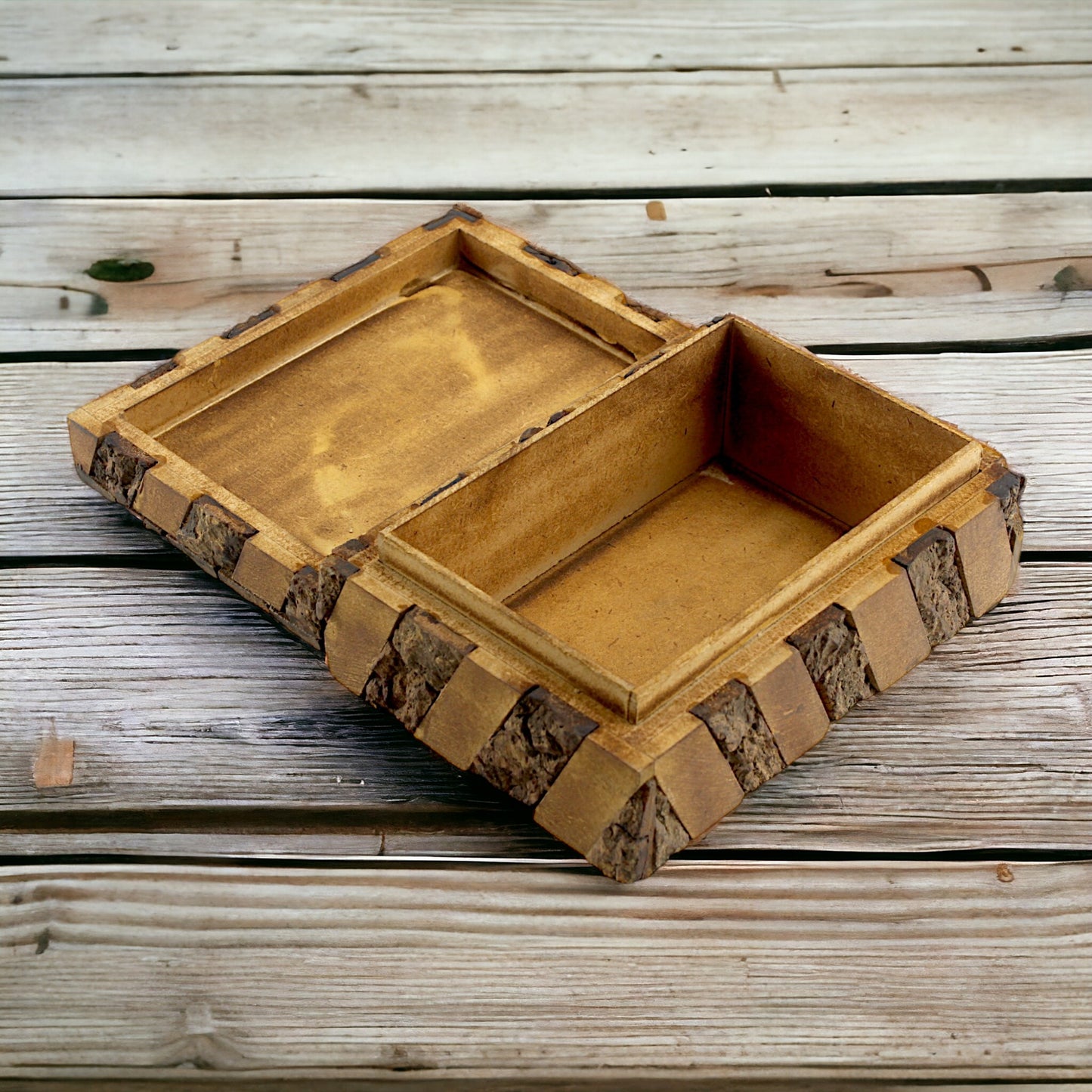 Rustic Wooden Trinket Box with Natural Bark Finish