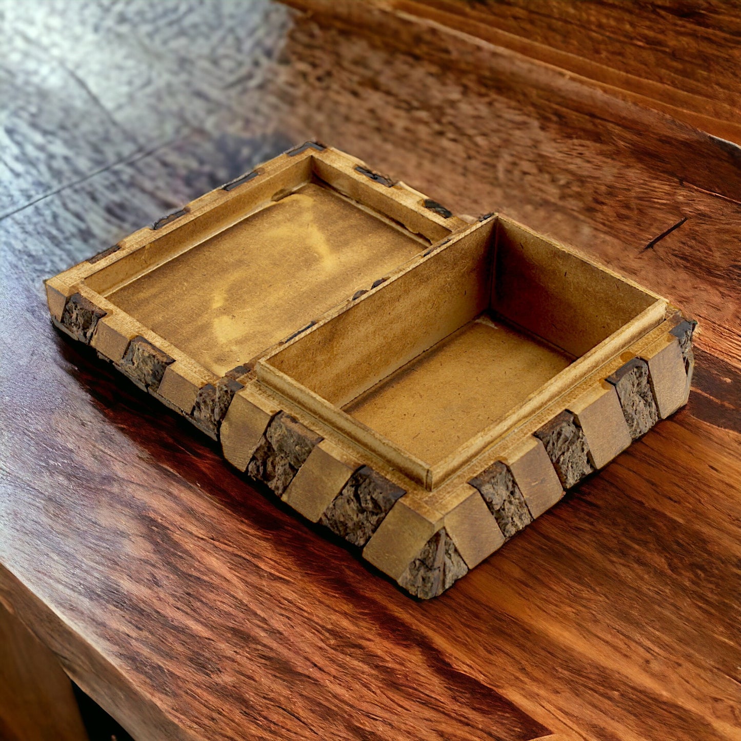Rustic Wooden Trinket Box with Natural Bark Finish