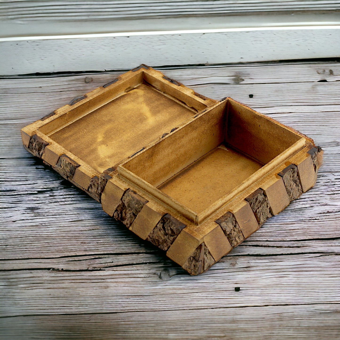 Rustic Wooden Trinket Box with Natural Bark Finish
