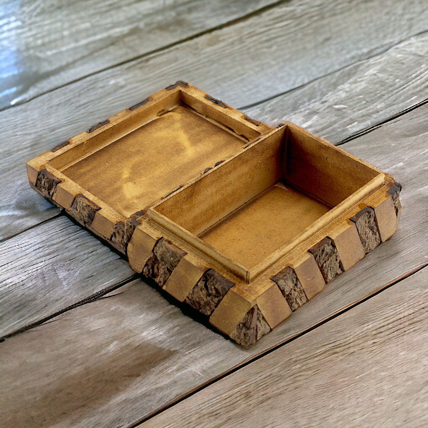 Rustic Wooden Trinket Box with Natural Bark Finish