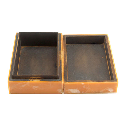 Handcrafted Orange Marble Resin Trinket Box with Abstract Design