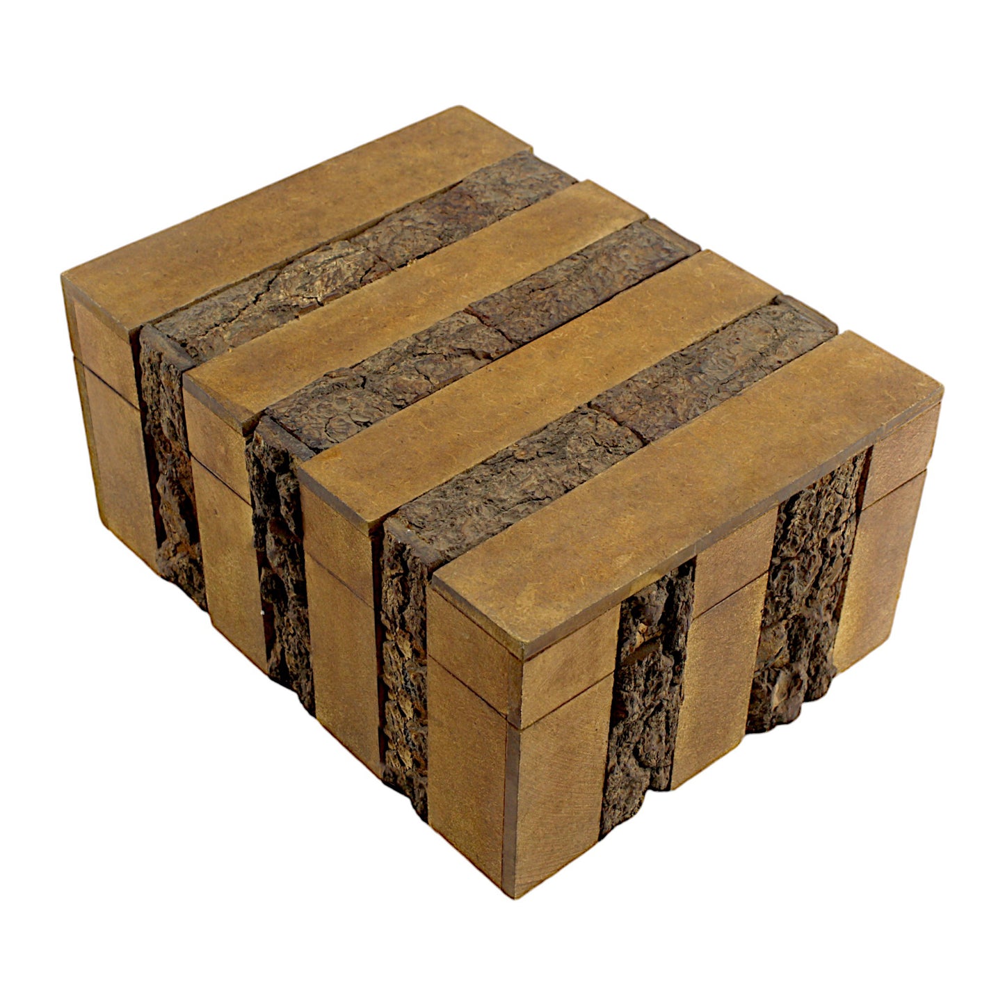 Luxe Rustic Bark-Finish Wooden Trinket Box – Handcrafted Elegance