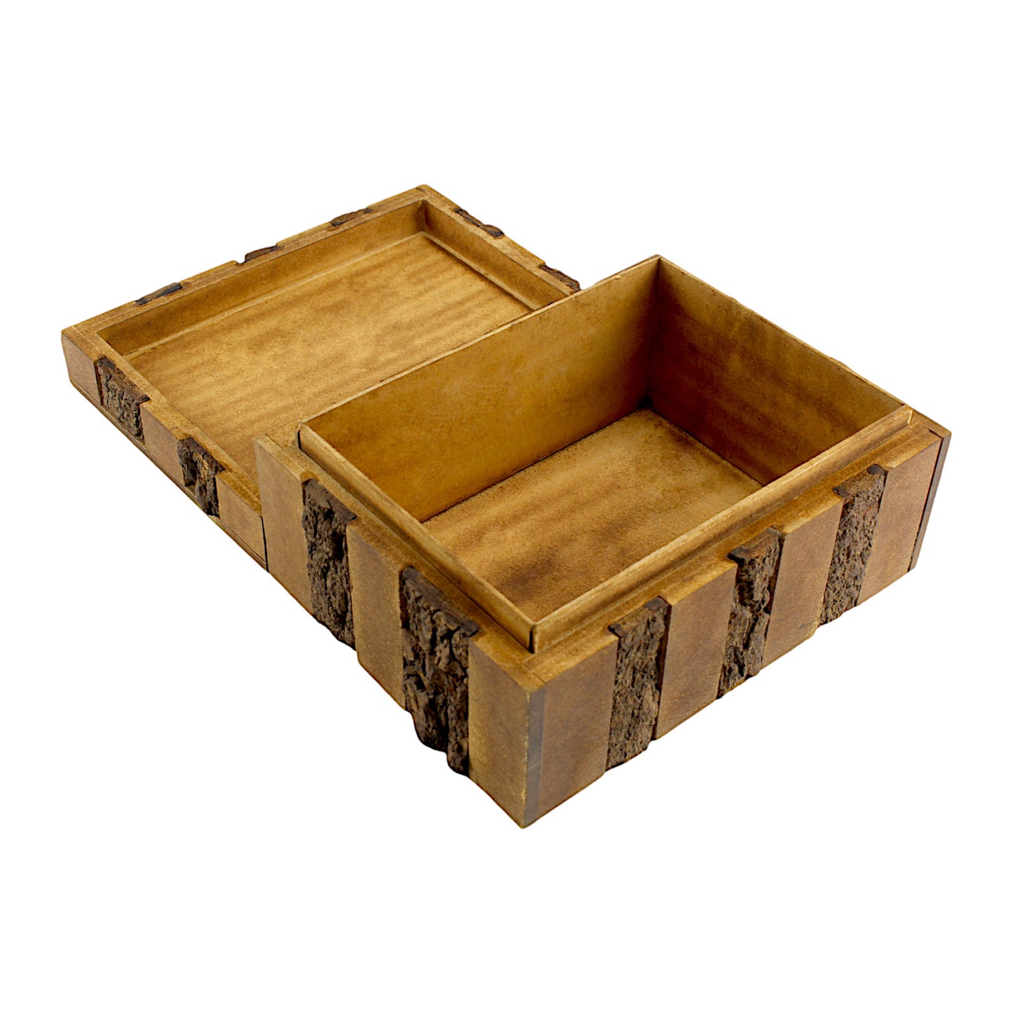 Luxe Rustic Bark-Finish Wooden Trinket Box – Handcrafted Elegance