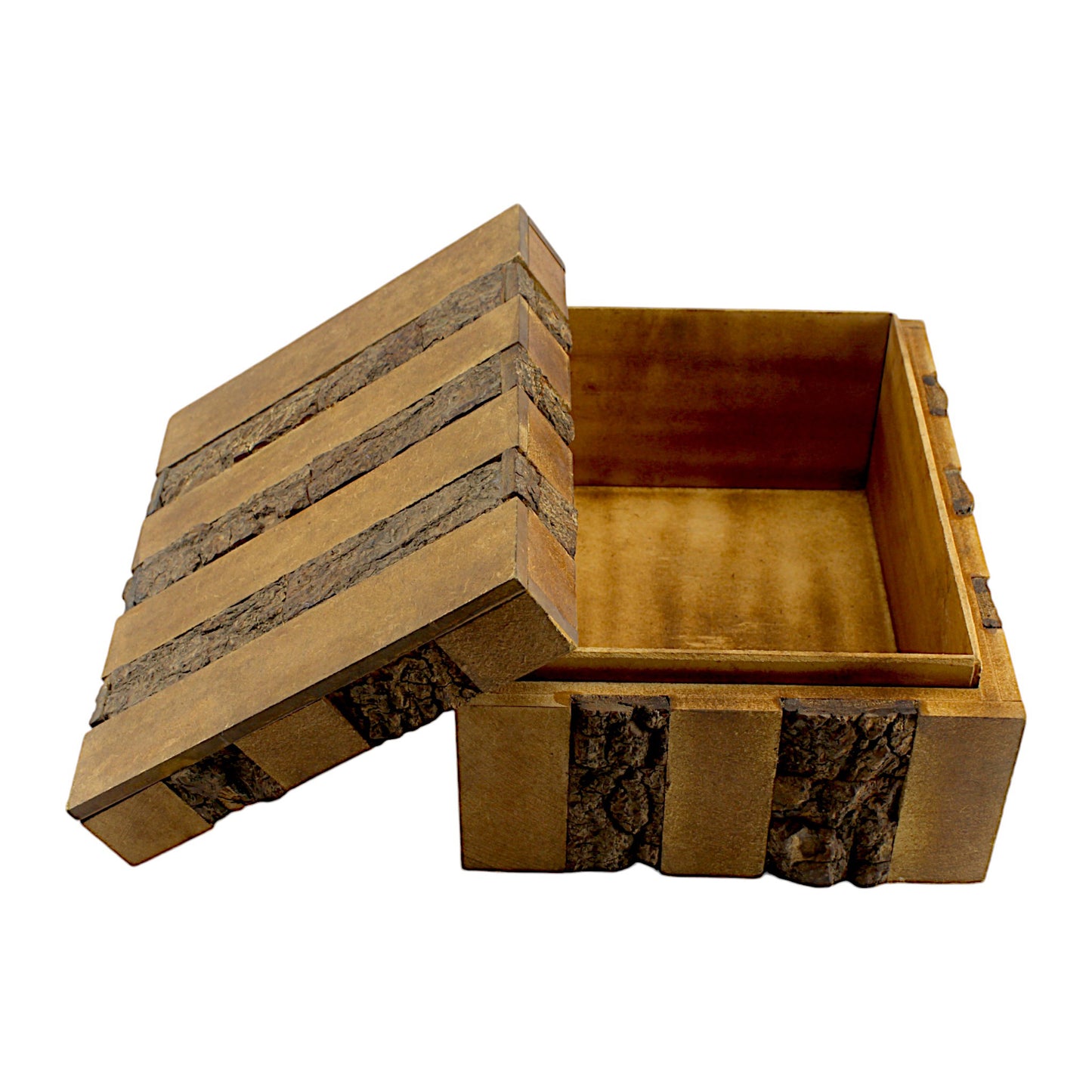 Luxe Rustic Bark-Finish Wooden Trinket Box – Handcrafted Elegance
