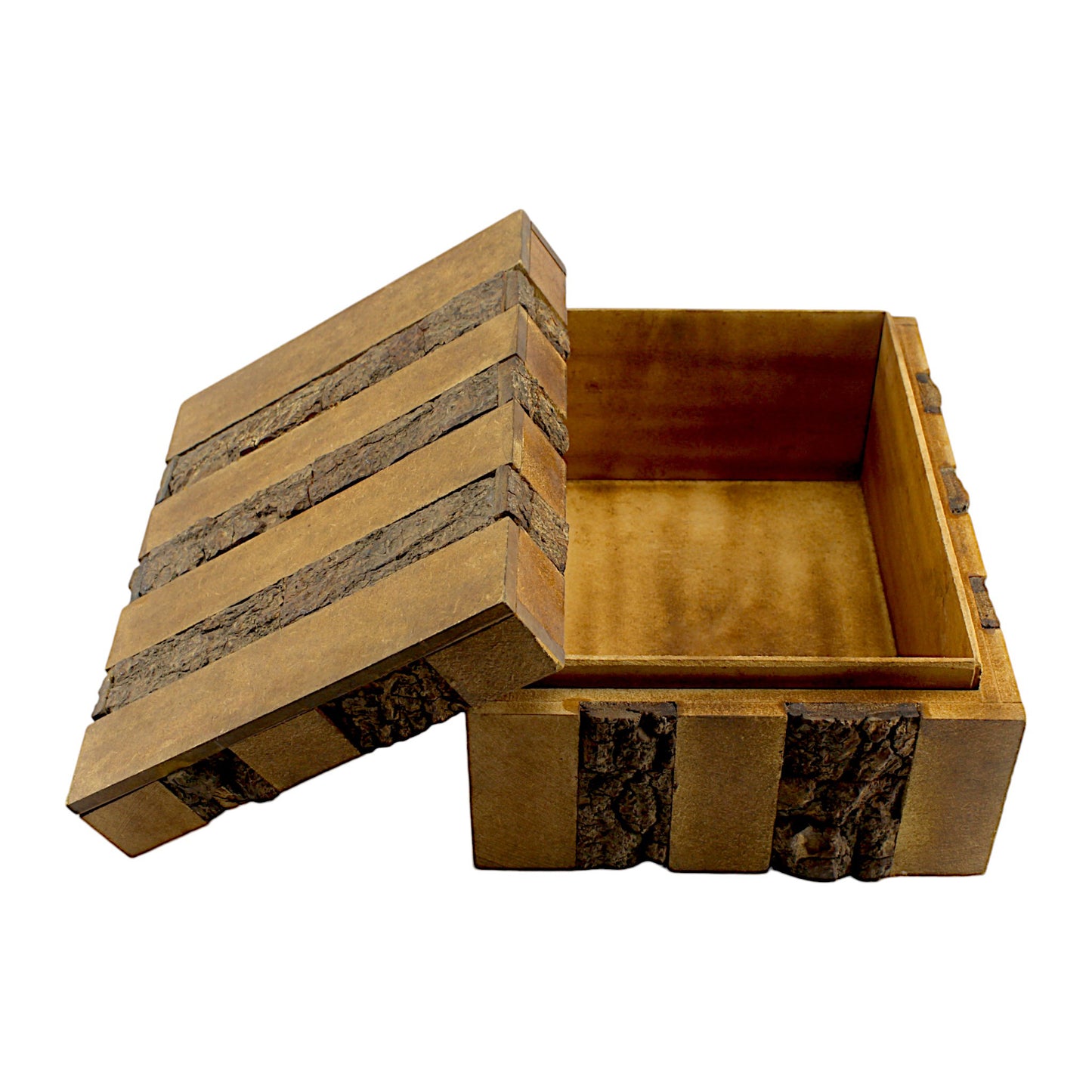 Luxe Rustic Bark-Finish Wooden Trinket Box – Handcrafted Elegance