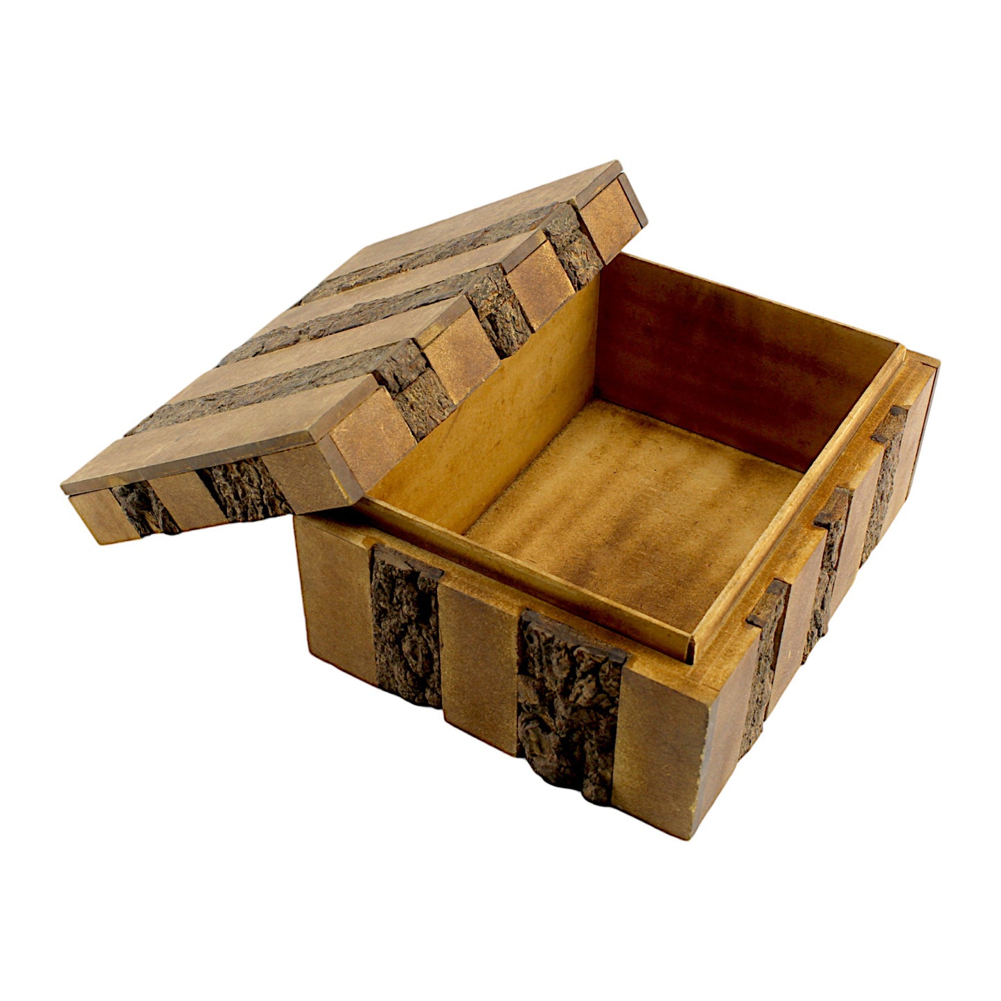 Luxe Rustic Bark-Finish Wooden Trinket Box – Handcrafted Elegance