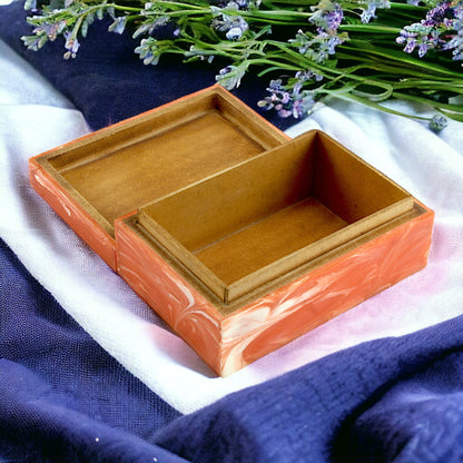 Handcrafted Orange Bone Inlay Trinket Box – Artistic Storage Solution