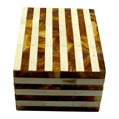 Handcrafted Bone Inlay Trinket Box – Antique Stripe Design