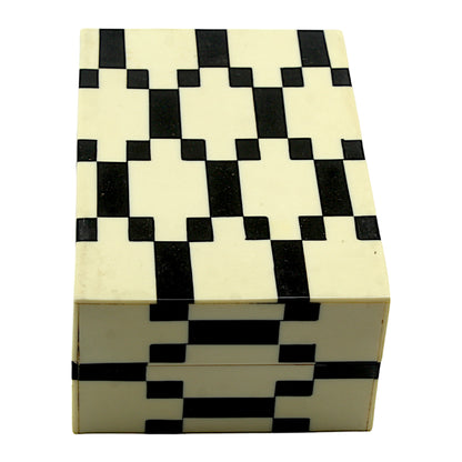 Handcrafted Bone Inlay Trinket Box – Antique Black and White Design