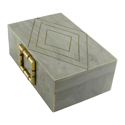 Grey Bone Inlay Handcrafted Trinket Box - Elegant Storage for Jewelry and Keepsakes