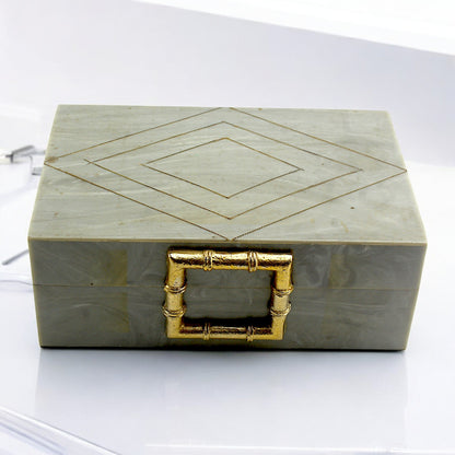 Grey Bone Inlay Handcrafted Trinket Box - Elegant Storage for Jewelry and Keepsakes